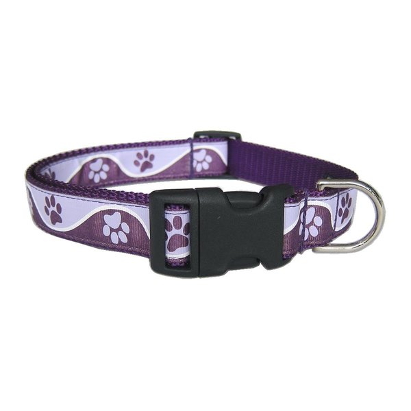 Sassy Dog Wear Paw Waves Purple Dog Collar Adjusts 6-12 in. Extra Small PAW WAVE PURPLE1-C